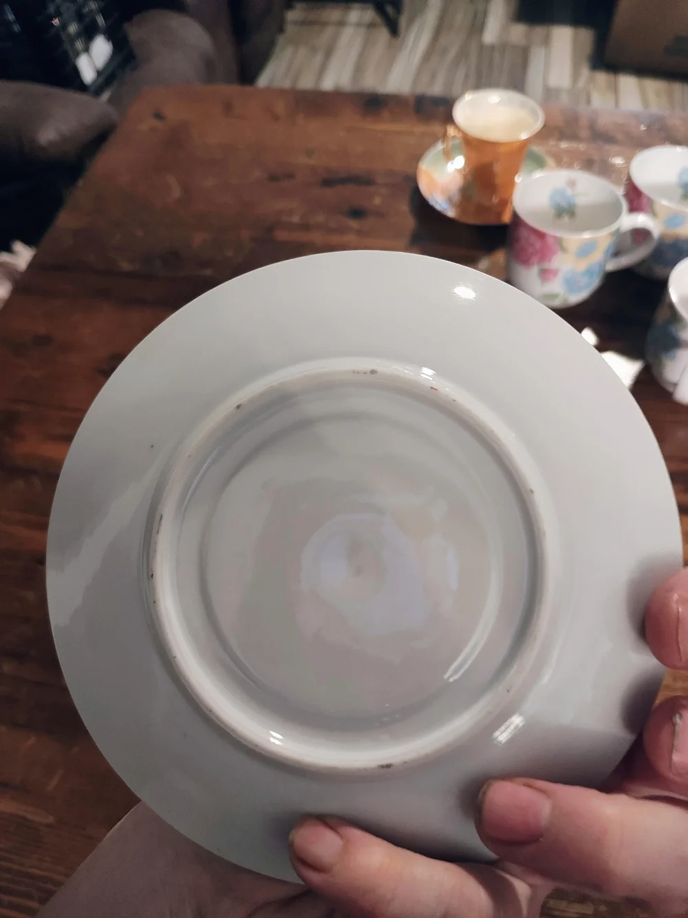 Porcelain Teacup and Saucer - White with Rust Floral Pattern